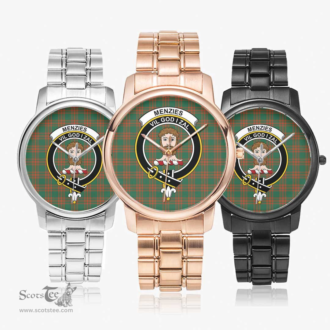 Scottish Menzies Green Ancient Watch Tartan Crest Folding Clasp Classic Plaid Watch Scottish Plaid Tartan Plaid - ScotsTee - scotstee.com