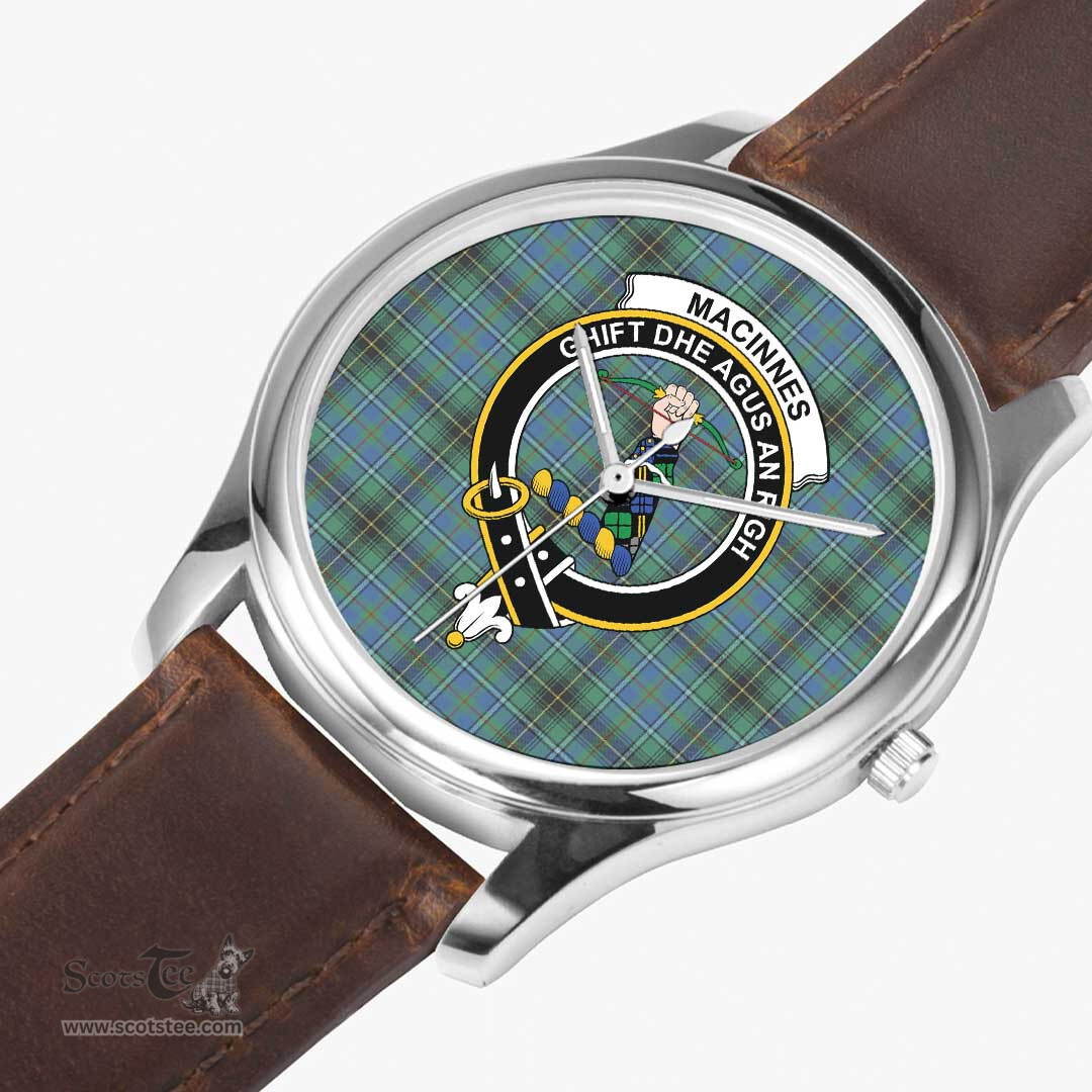 Scottish MacInnes Modern Watch Tartan Crest Leather Strap Classic Plaid Watch Scottish Plaid Tartan Plaid - ScotsTee - scotstee.com