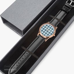Scottish Stewart Muted Blue Watch Tartan Leather Strap Classic Plaid Watch Scottish Plaid Tartan Plaid - ScotsTee - scotstee.com