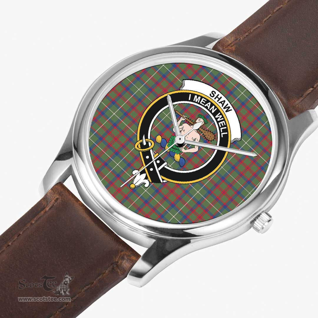Scottish Shaw Green Modern Watch Tartan Crest Leather Strap Classic Plaid Watch Scottish Plaid Tartan Plaid - ScotsTee - scotstee.com