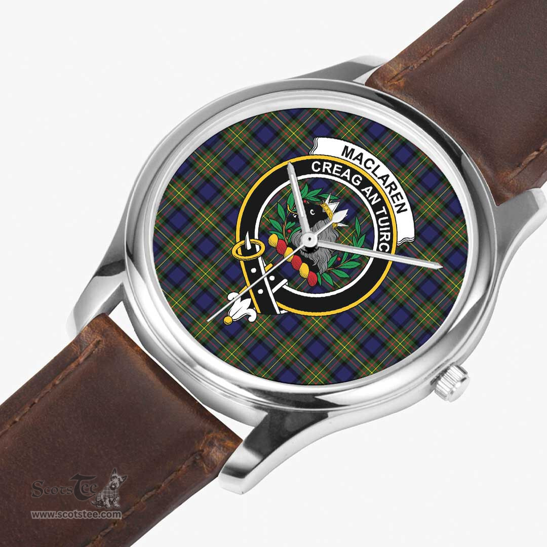 Scottish MacLaren Weathered Watch Tartan Crest Leather Strap Classic Plaid Watch Scottish Plaid Tartan Plaid - ScotsTee - scotstee.com