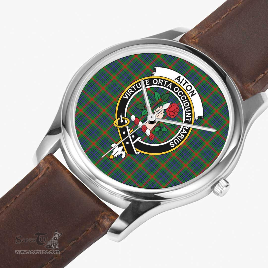 Scottish Aiton Watch Tartan Crest Leather Strap Classic Plaid Watch Scottish Plaid Tartan Plaid - ScotsTee - scotstee.com