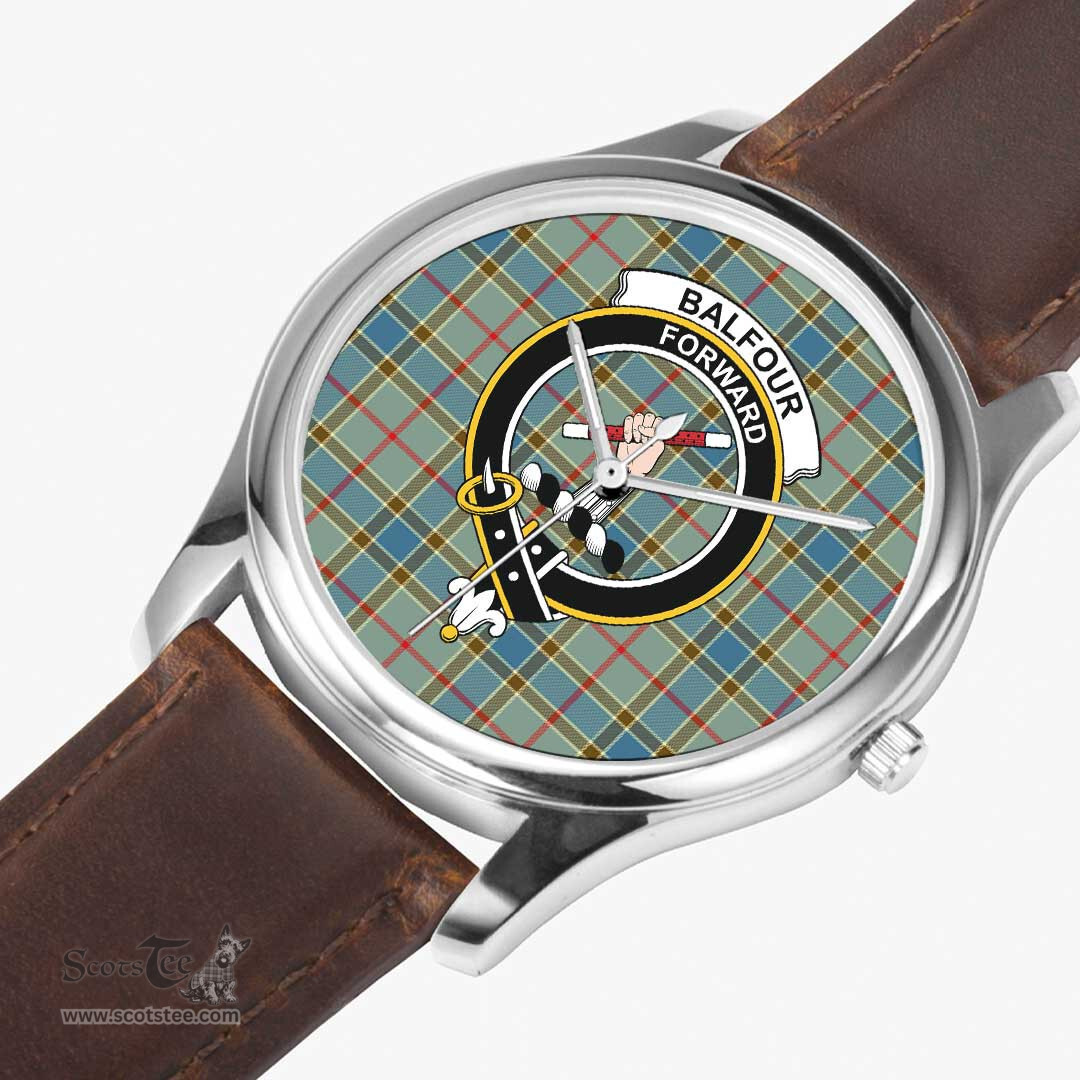Scottish Balfour Blue Watch Tartan Crest Leather Strap Classic Plaid Watch Scottish Plaid Tartan Plaid - ScotsTee - scotstee.com
