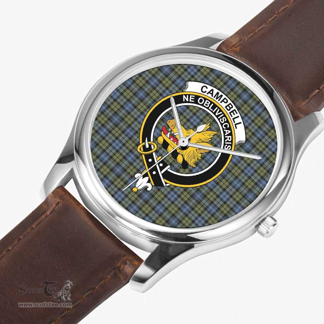 Scottish Campbell Faded Watch Tartan Crest Leather Strap Classic Plaid Watch Scottish Plaid Tartan Plaid - ScotsTee - scotstee.com