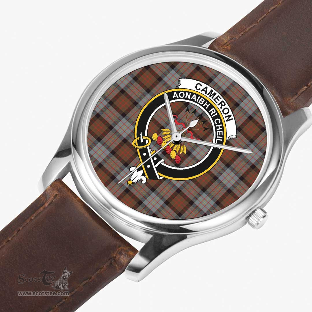 Scottish Cameron of Erracht Weathered Watch Tartan Crest Leather Strap Classic Plaid Watch Scottish Plaid Tartan Plaid - ScotsTee - scotstee.com