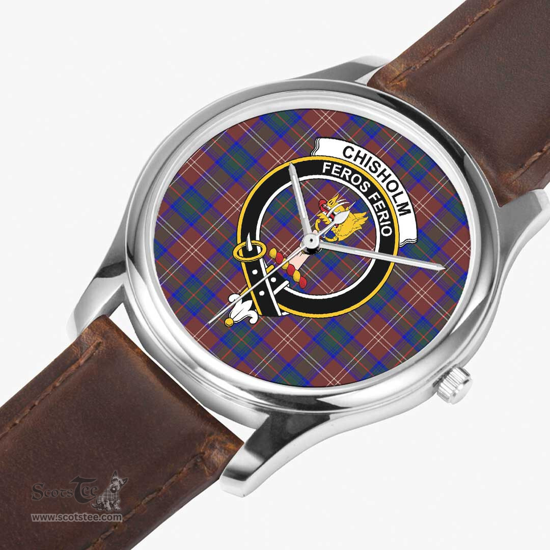 Scottish Chisholm Hunting Modern Watch Tartan Crest Leather Strap Classic Plaid Watch Scottish Plaid Tartan Plaid - ScotsTee - scotstee.com
