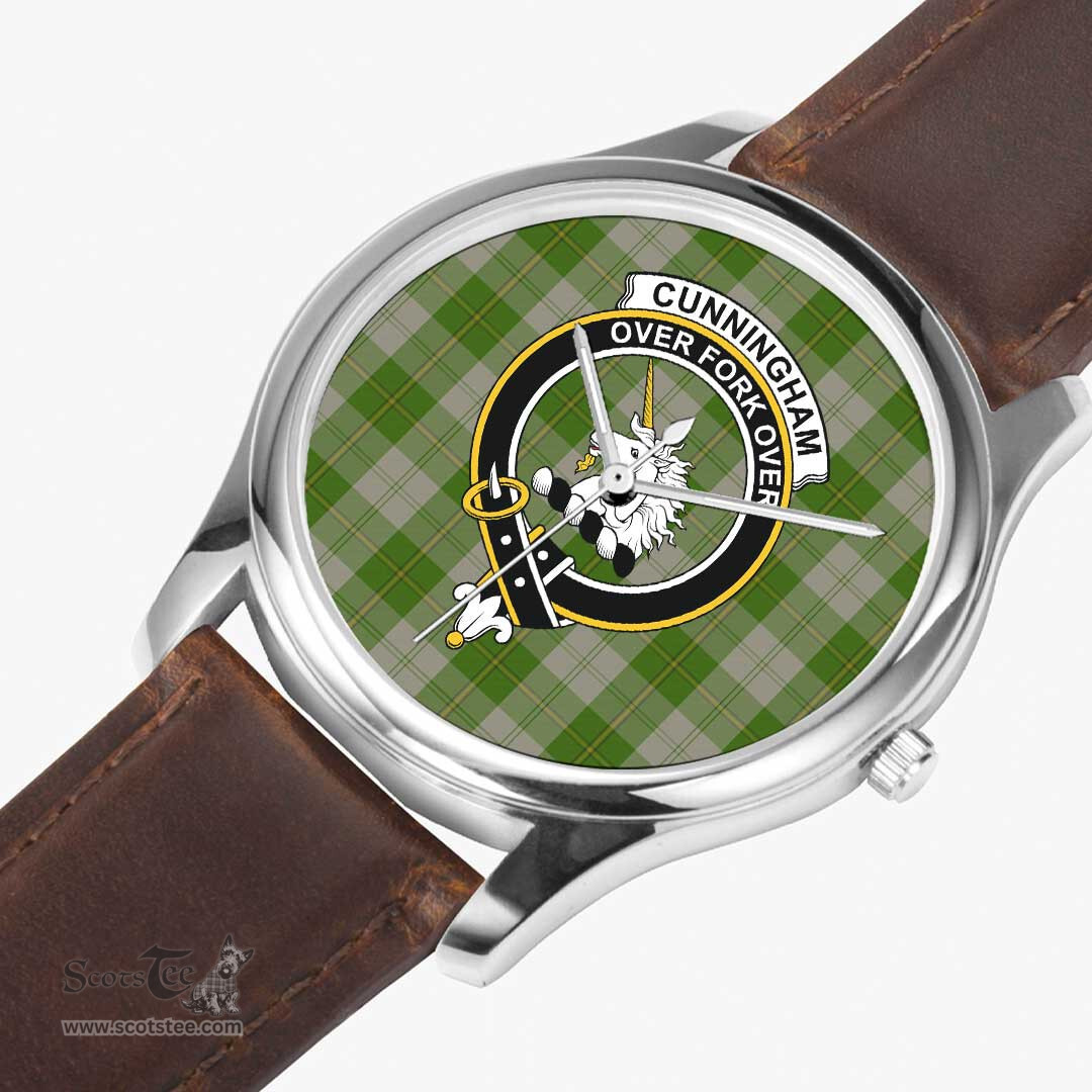 Scottish Cunningham Dress Green Dancers Watch Tartan Crest Leather Strap Classic Plaid Watch Scottish Plaid Tartan Plaid - ScotsTee - scotstee.com