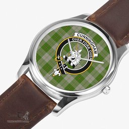 Scottish Cunningham Dress Green Dancers Watch Tartan Crest Leather Strap Classic Plaid Watch Scottish Plaid Tartan Plaid - ScotsTee - scotstee.com