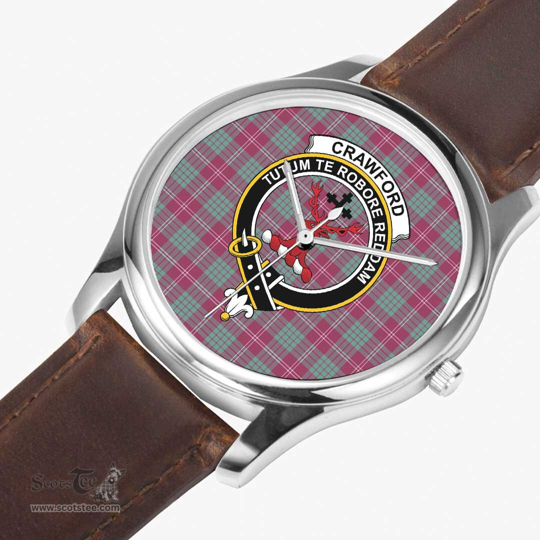 Scottish Crawford Ancient Watch Tartan Crest Leather Strap Classic Plaid Watch Scottish Plaid Tartan Plaid - ScotsTee - scotstee.com