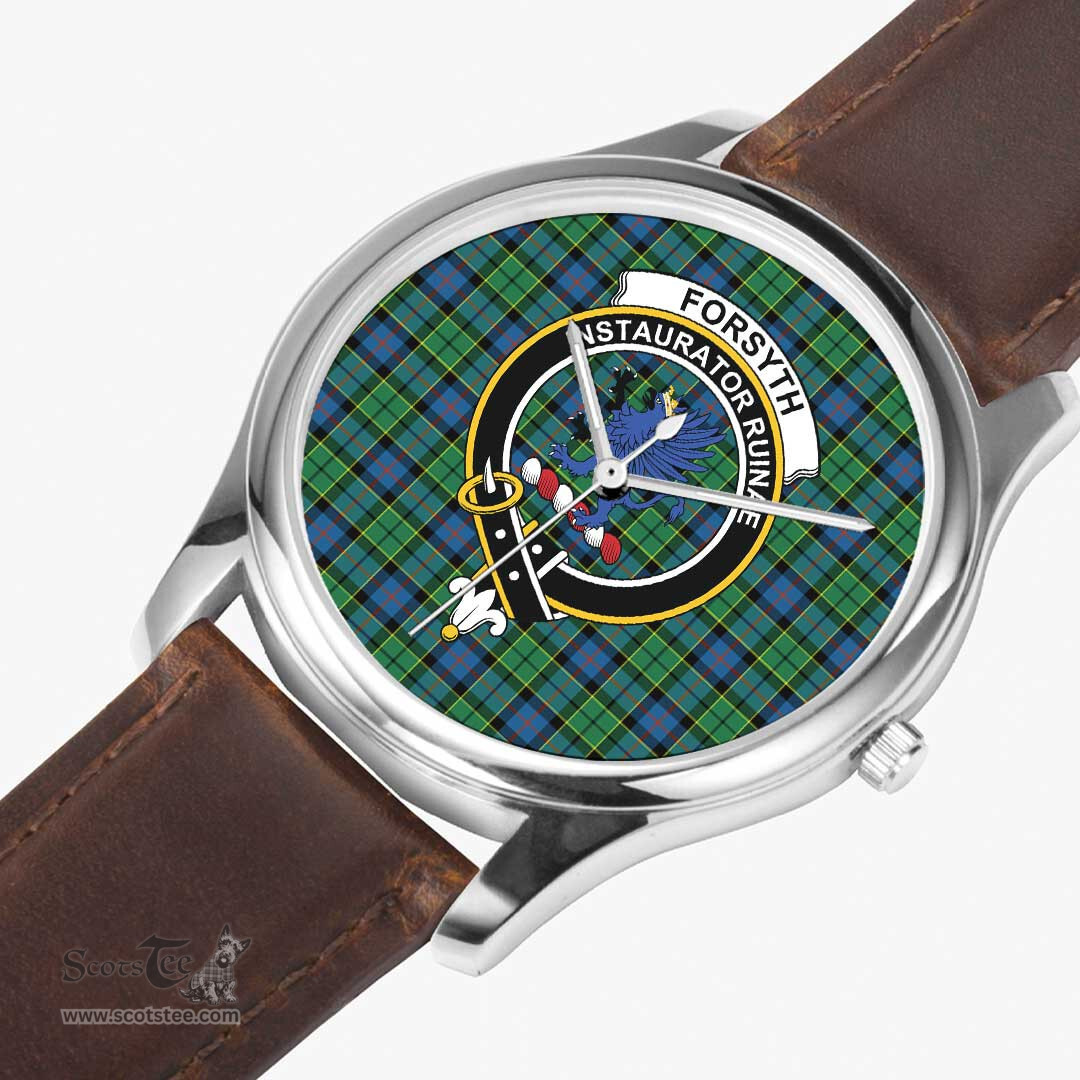 Scottish Forsyth Ancient Watch Tartan Crest Leather Strap Classic Plaid Watch Scottish Plaid Tartan Plaid - ScotsTee - scotstee.com