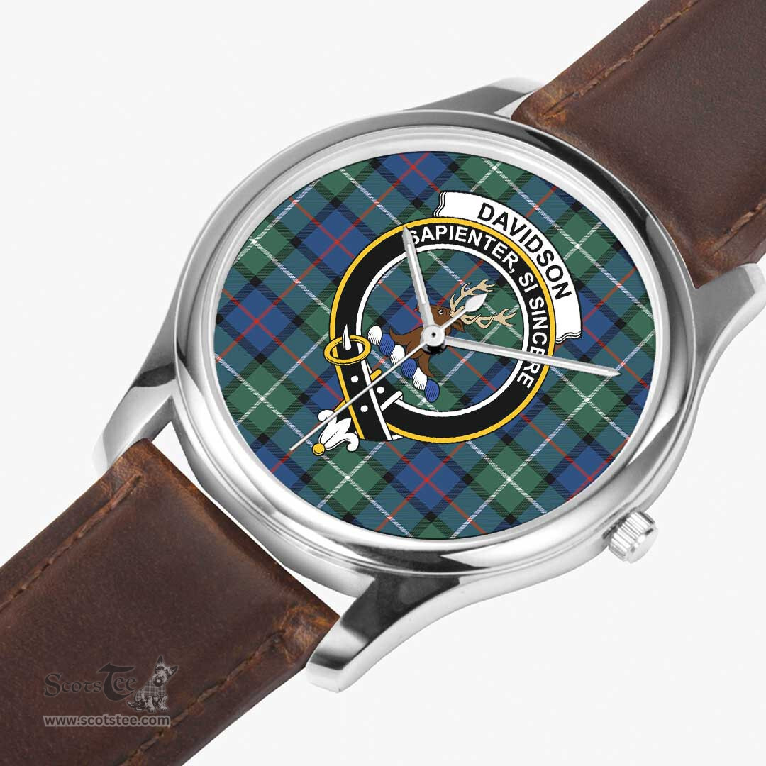 Scottish Davidson of Tulloch Watch Tartan Crest Leather Strap Classic Plaid Watch Scottish Plaid Tartan Plaid - ScotsTee - scotstee.com