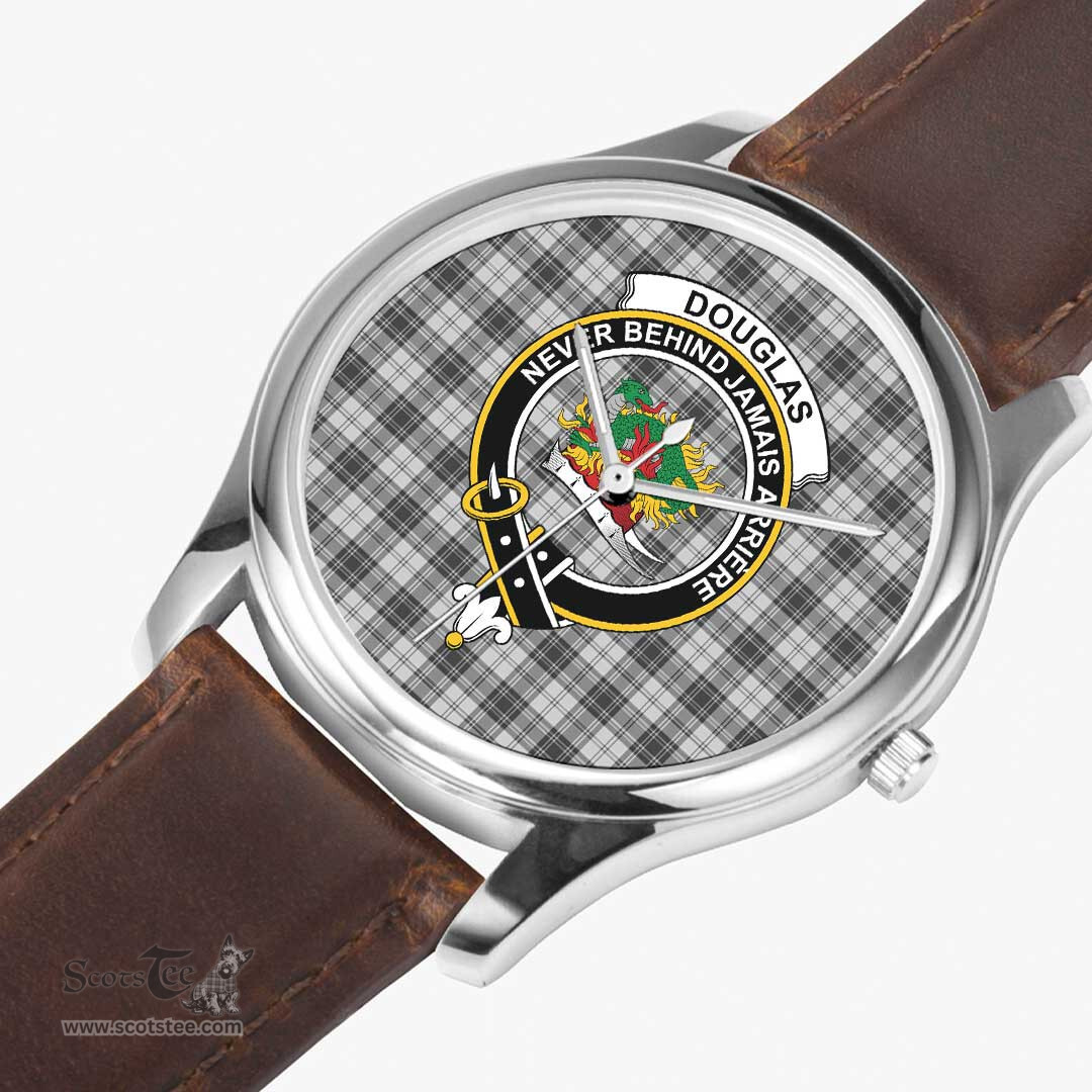 Scottish Douglas Grey Modern Watch Tartan Crest Leather Strap Classic Plaid Watch Scottish Plaid Tartan Plaid - ScotsTee - scotstee.com