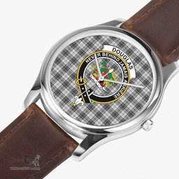 Scottish Douglas Grey Modern Watch Tartan Crest Leather Strap Classic Plaid Watch Scottish Plaid Tartan Plaid - ScotsTee - scotstee.com