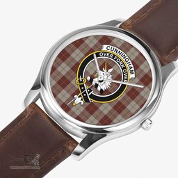 Scottish Cunningham Burgundy Dancers Watch Tartan Crest Leather Strap Classic Plaid Watch Scottish Plaid Tartan Plaid - ScotsTee - scotstee.com