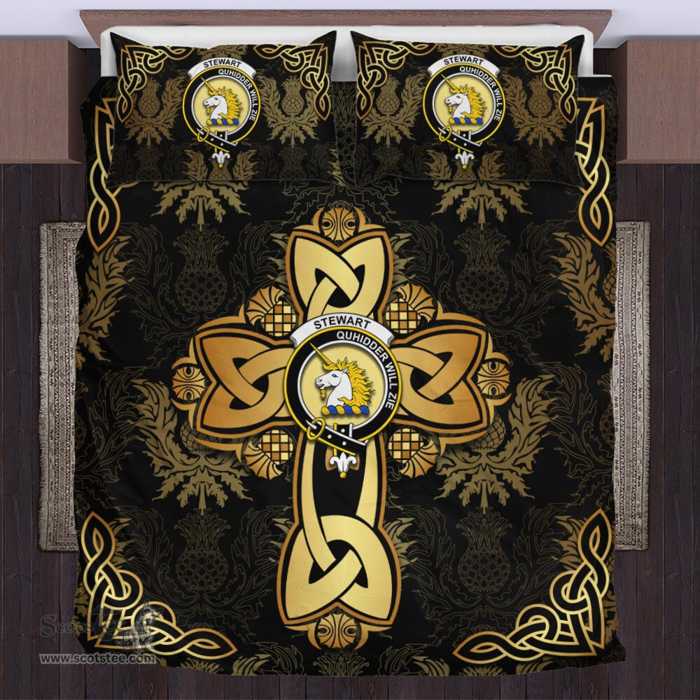 Scottish Stewart of Appin Clan Bedding Sets Gold Thistle Celtic Style Scottish Plaid Tartan Plaid - ScotsTee - scotstee.com