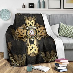 Scottish Hepburn Clan Blanket Gold Thistle Celtic Style Scottish Clans Crest Blanket Scottish Plaid Tartan Plaid - ScotsTee - scotstee.com