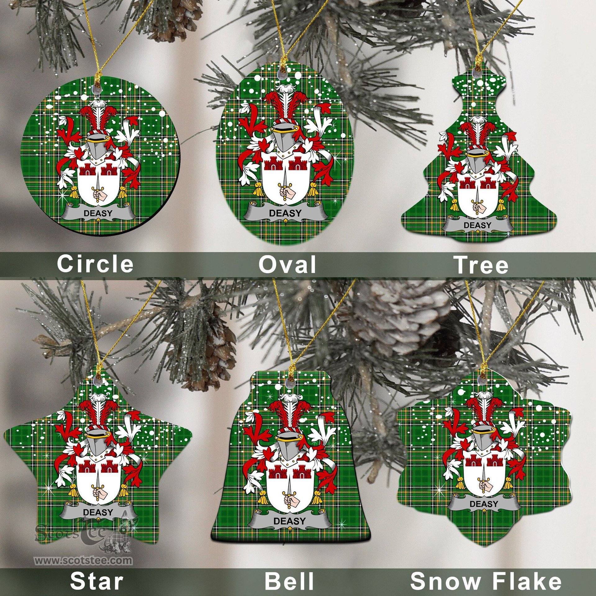 Irish Deasy Family Crest Ireland National Tartan Christmas Ornament Shop Now at ScotsTee.com