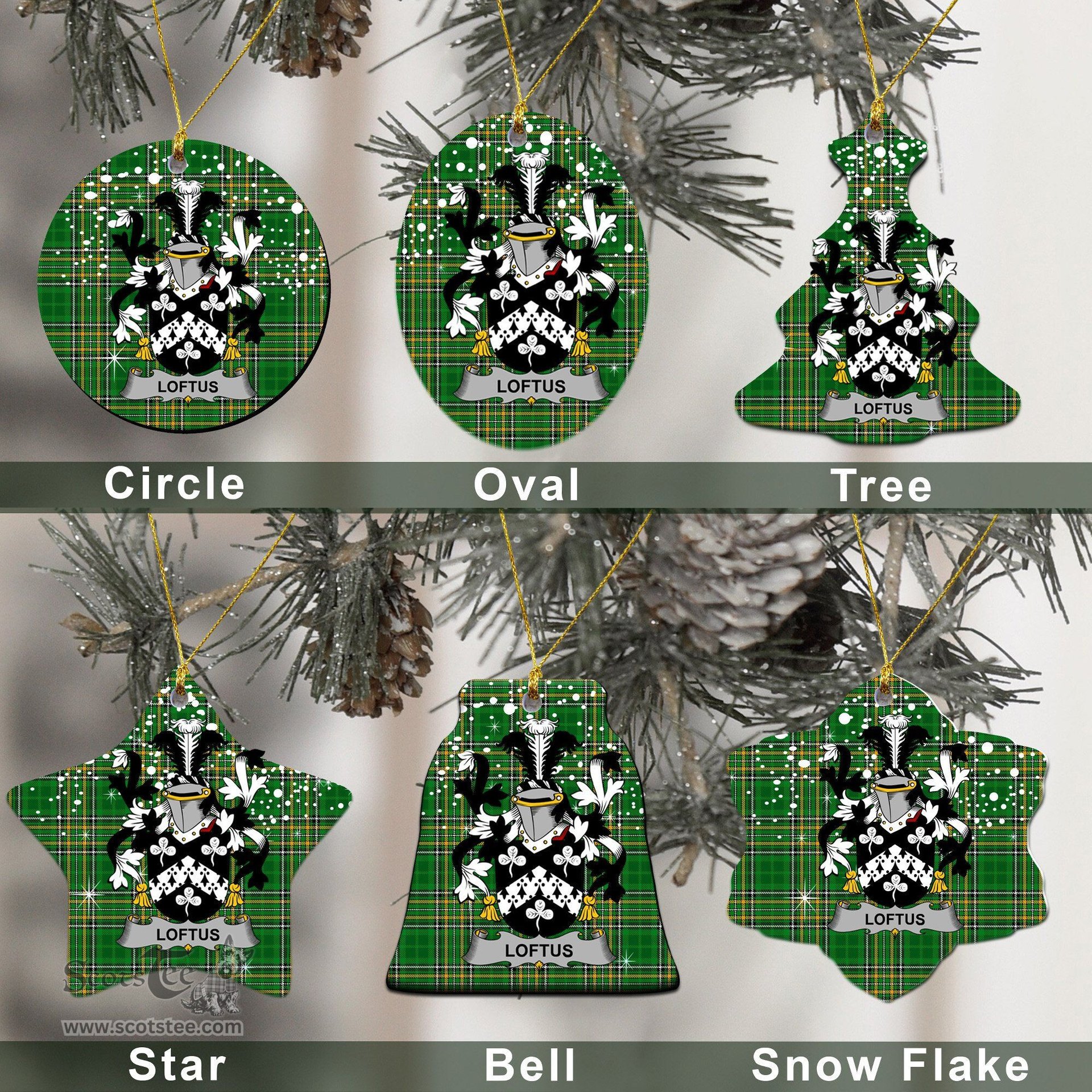 Irish Loftus Family Crest Ireland National Tartan Christmas Ornament Shop Now at ScotsTee.com