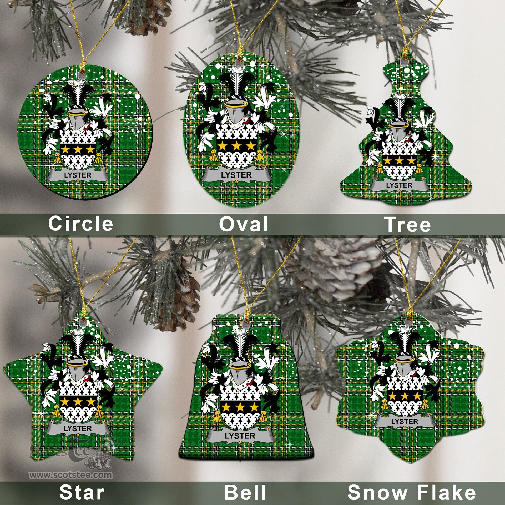 Irish Lyster Family Crest Ireland National Tartan Christmas Ornament Shop Now at ScotsTee.com