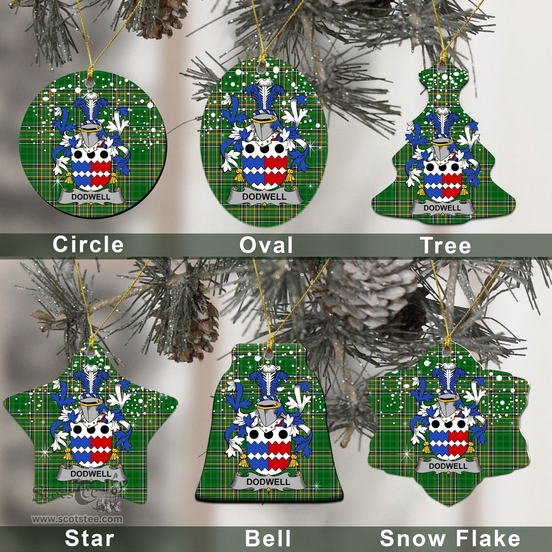 Irish Dodwell Family Crest Ireland National Tartan Christmas Ornament Shop Now at ScotsTee.com