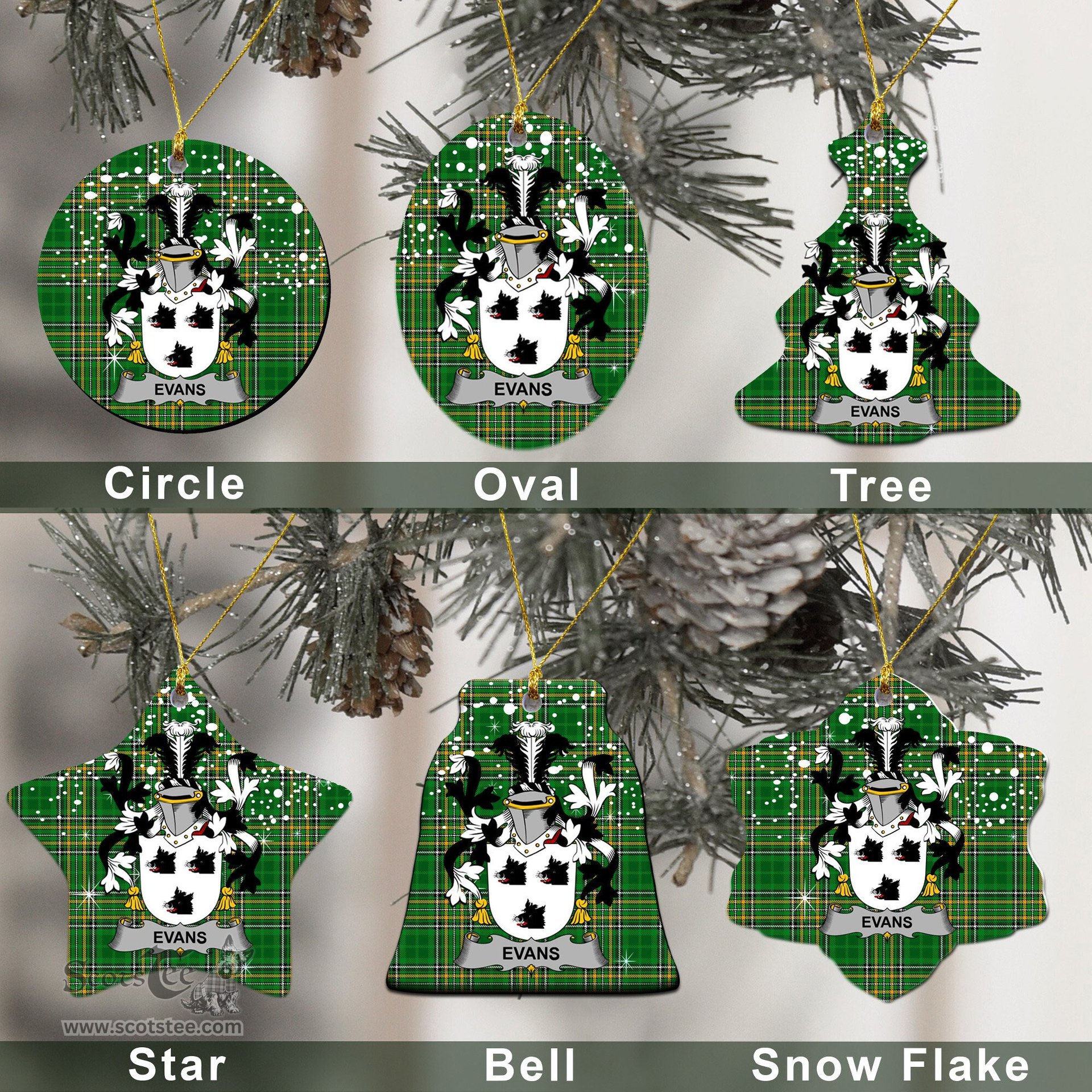 Irish Evans Family Crest Ireland National Tartan Christmas Ornament Shop Now at ScotsTee.com