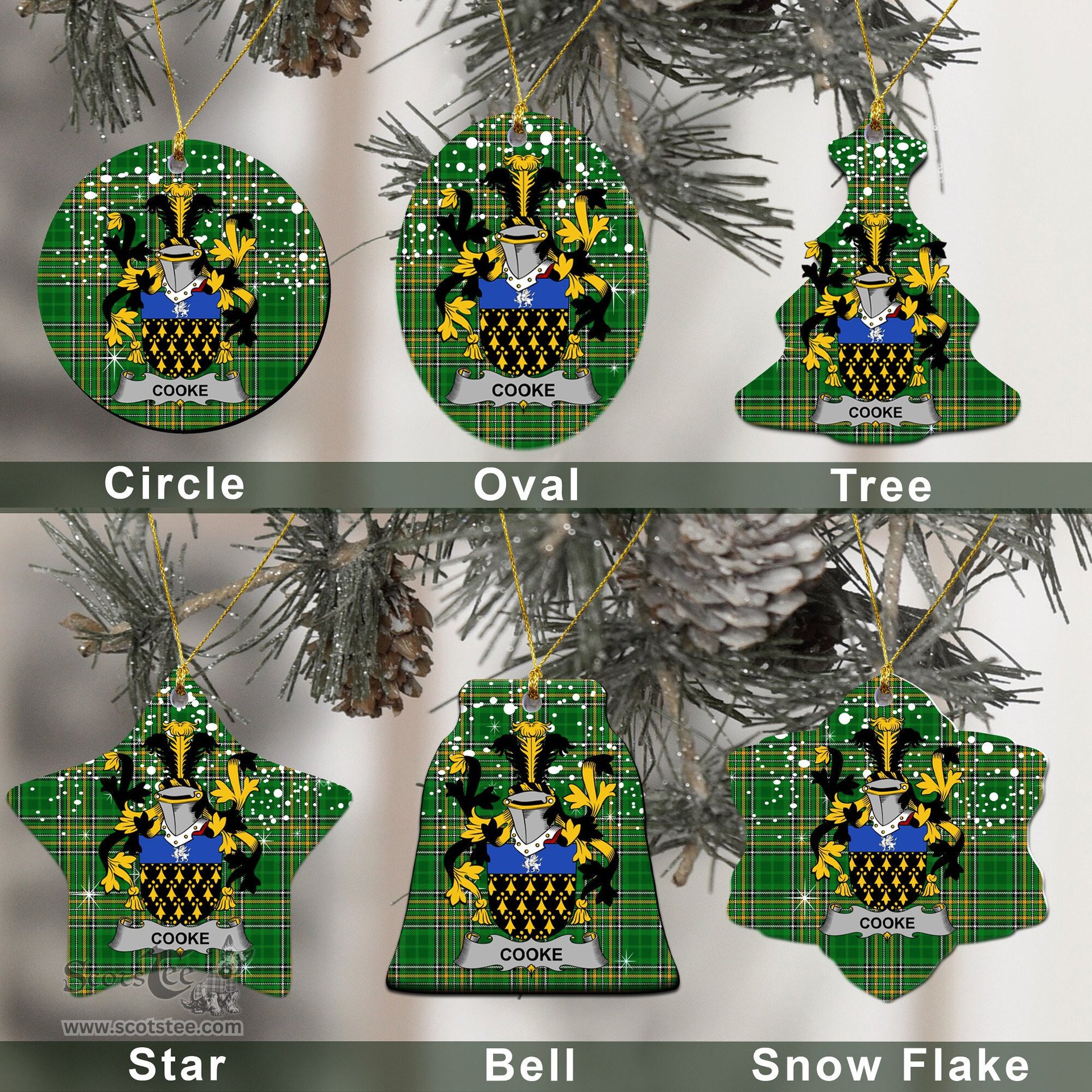 Irish Cooke Family Crest Ireland National Tartan Christmas Ornament Shop Now at ScotsTee.com