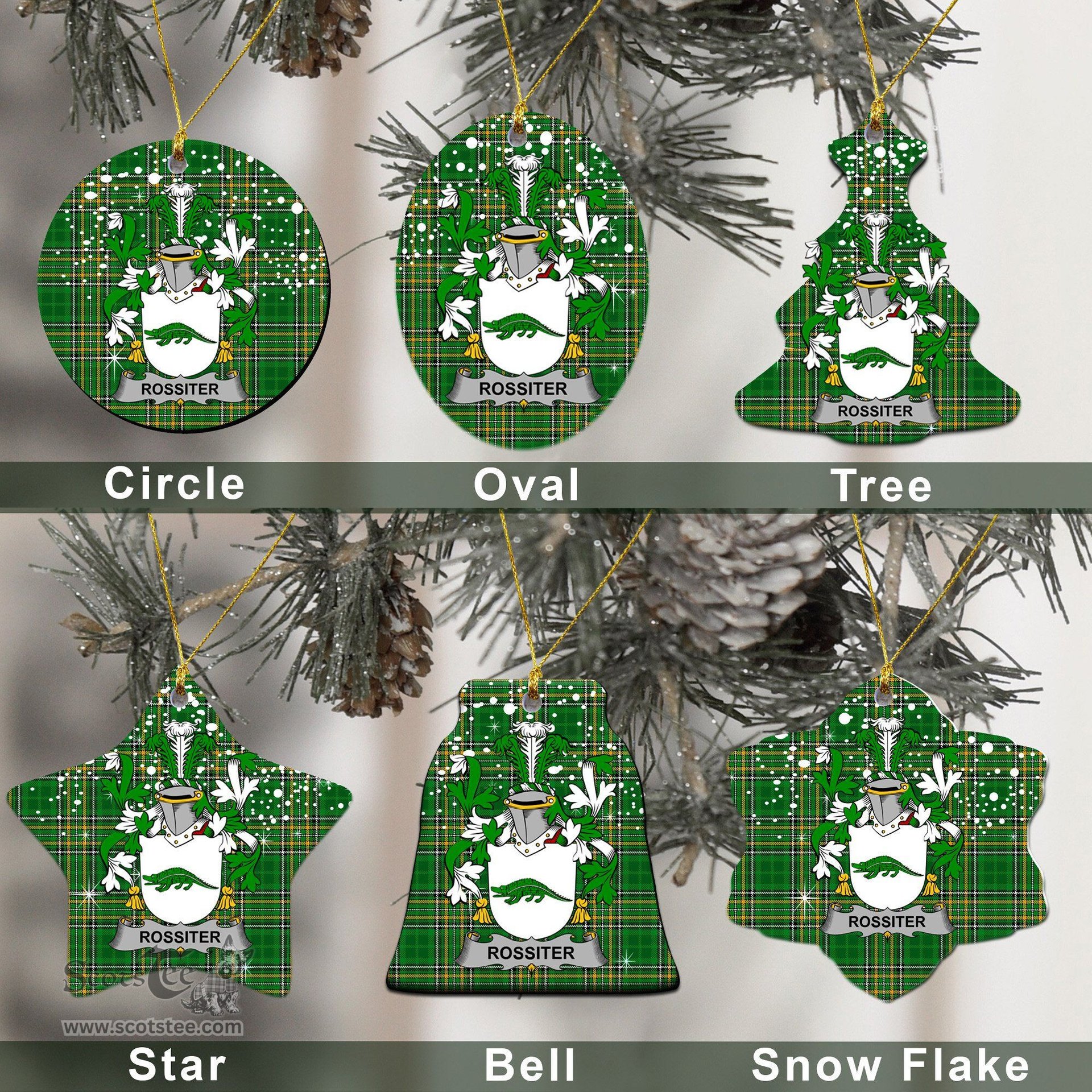 Irish Rossiter Family Crest Ireland National Tartan Christmas Ornament Shop Now at ScotsTee.com