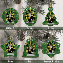 Irish Brady or McBrady Family Crest Ireland National Tartan Christmas Ornament Shop Now at ScotsTee.com