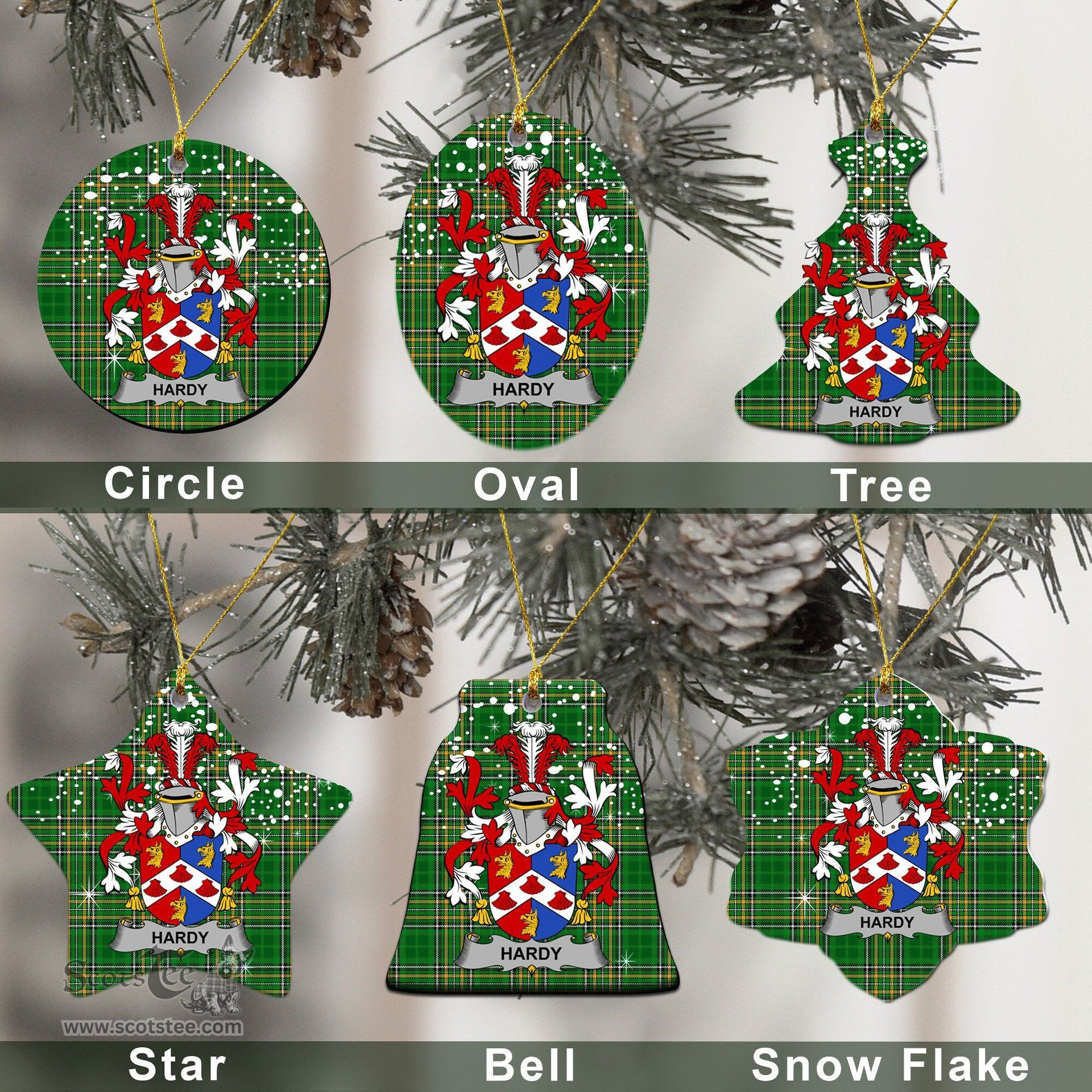 Irish Hardy Family Crest Ireland National Tartan Christmas Ornament Shop Now at ScotsTee.com