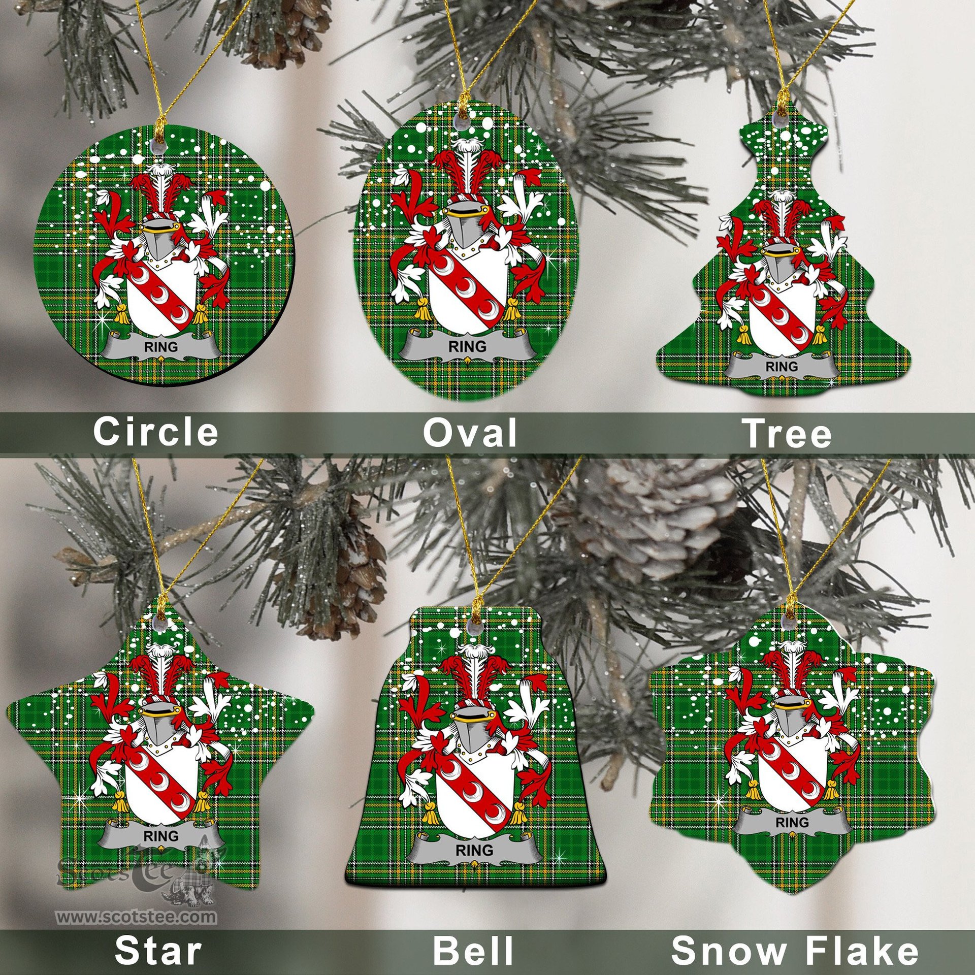 Irish Ring or O'Ring Family Crest Ireland National Tartan Christmas Ornament Shop Now at ScotsTee.com