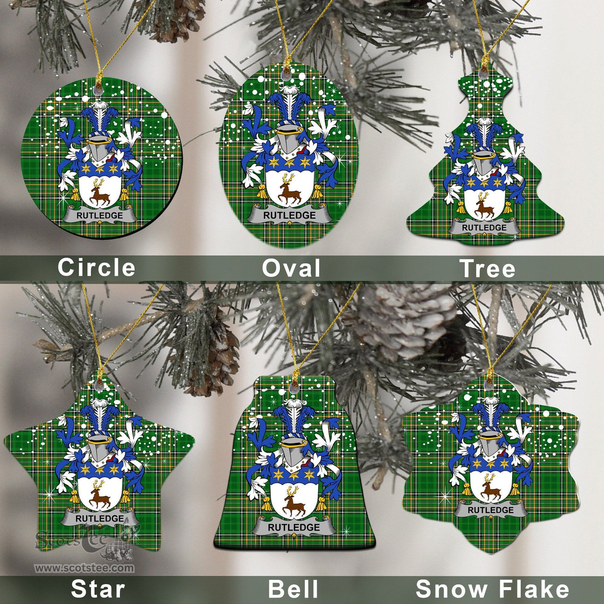 Irish Rutledge Family Crest Ireland National Tartan Christmas Ornament Shop Now at ScotsTee.com