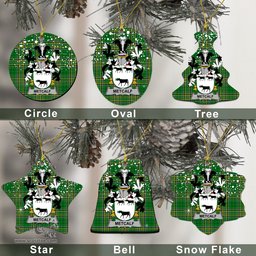 Irish Metcalf or Metcalfe Family Crest Ireland National Tartan Christmas Ornament Shop Now at ScotsTee.com