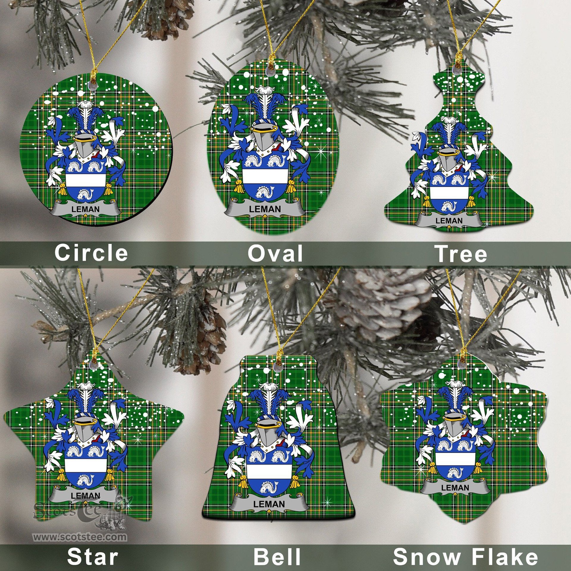 Irish Leman or Lemon Family Crest Ireland National Tartan Christmas Ornament Shop Now at ScotsTee.com