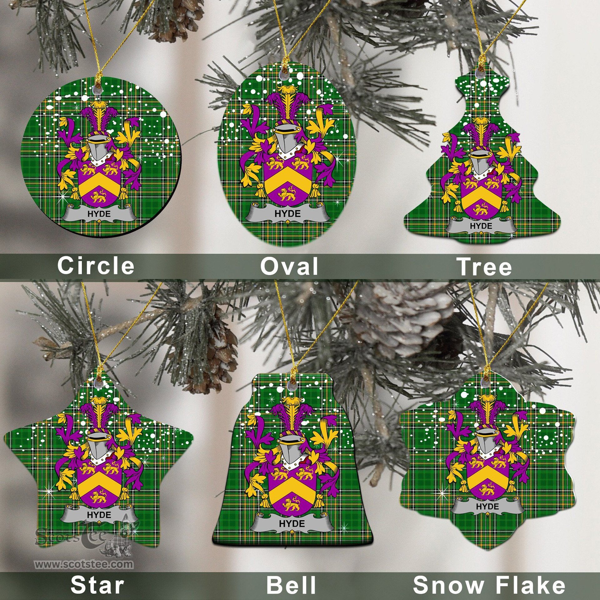 Irish Hyde Family Crest Ireland National Tartan Christmas Ornament Shop Now at ScotsTee.com