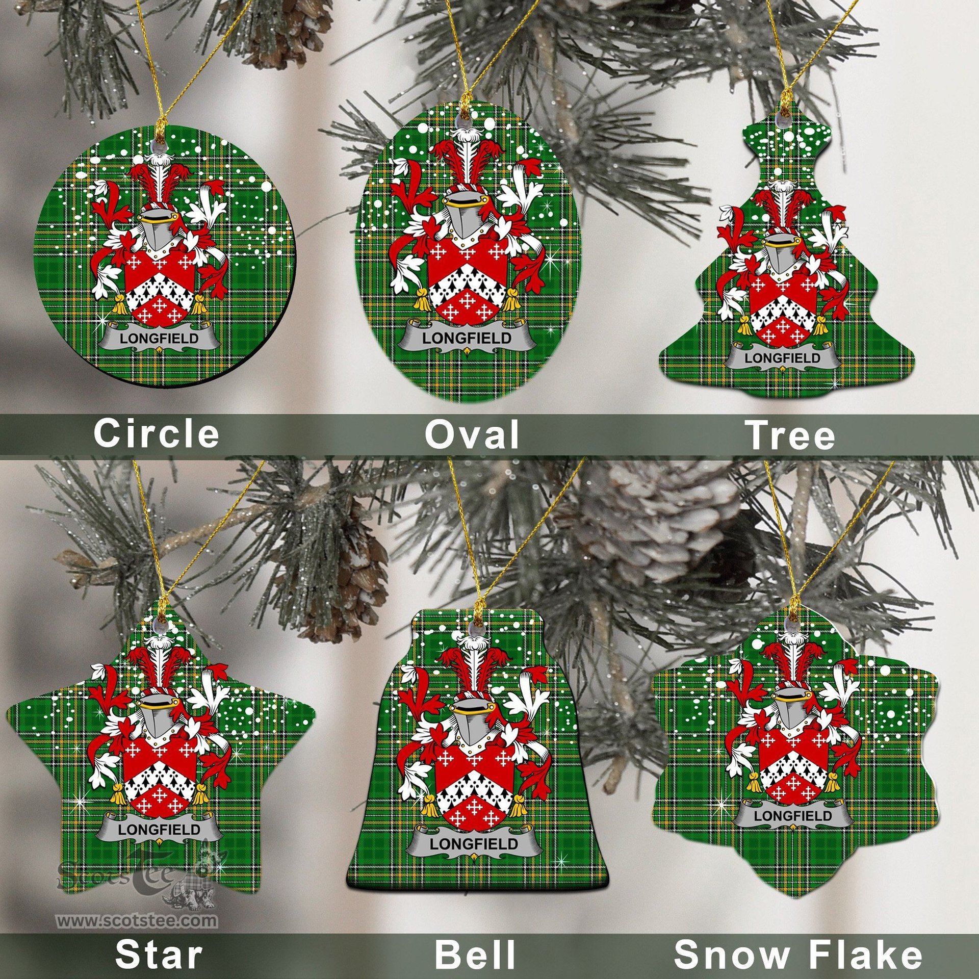 Irish Long or Longe Family Crest Ireland National Tartan Christmas Ornament Shop Now at ScotsTee.com