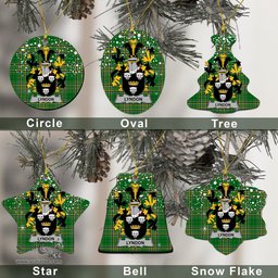 Irish Lyndon or Gindon Family Crest Ireland National Tartan Christmas Ornament Shop Now at ScotsTee.com