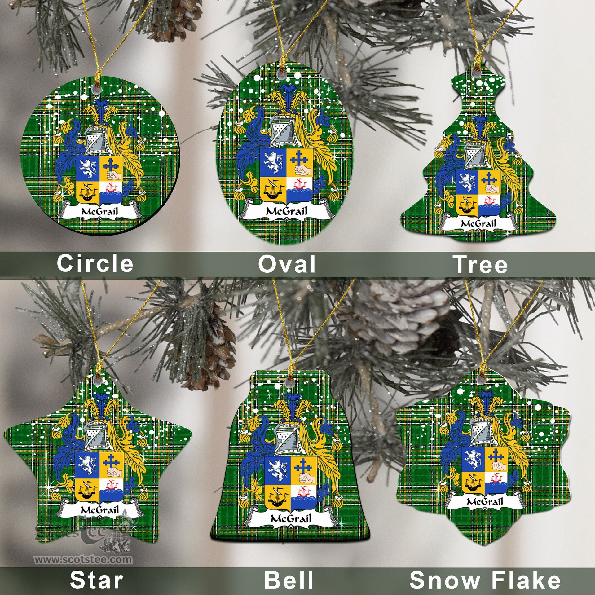Irish McGrail Family Crest Ireland National Tartan Christmas Ornament Shop Now at ScotsTee.com