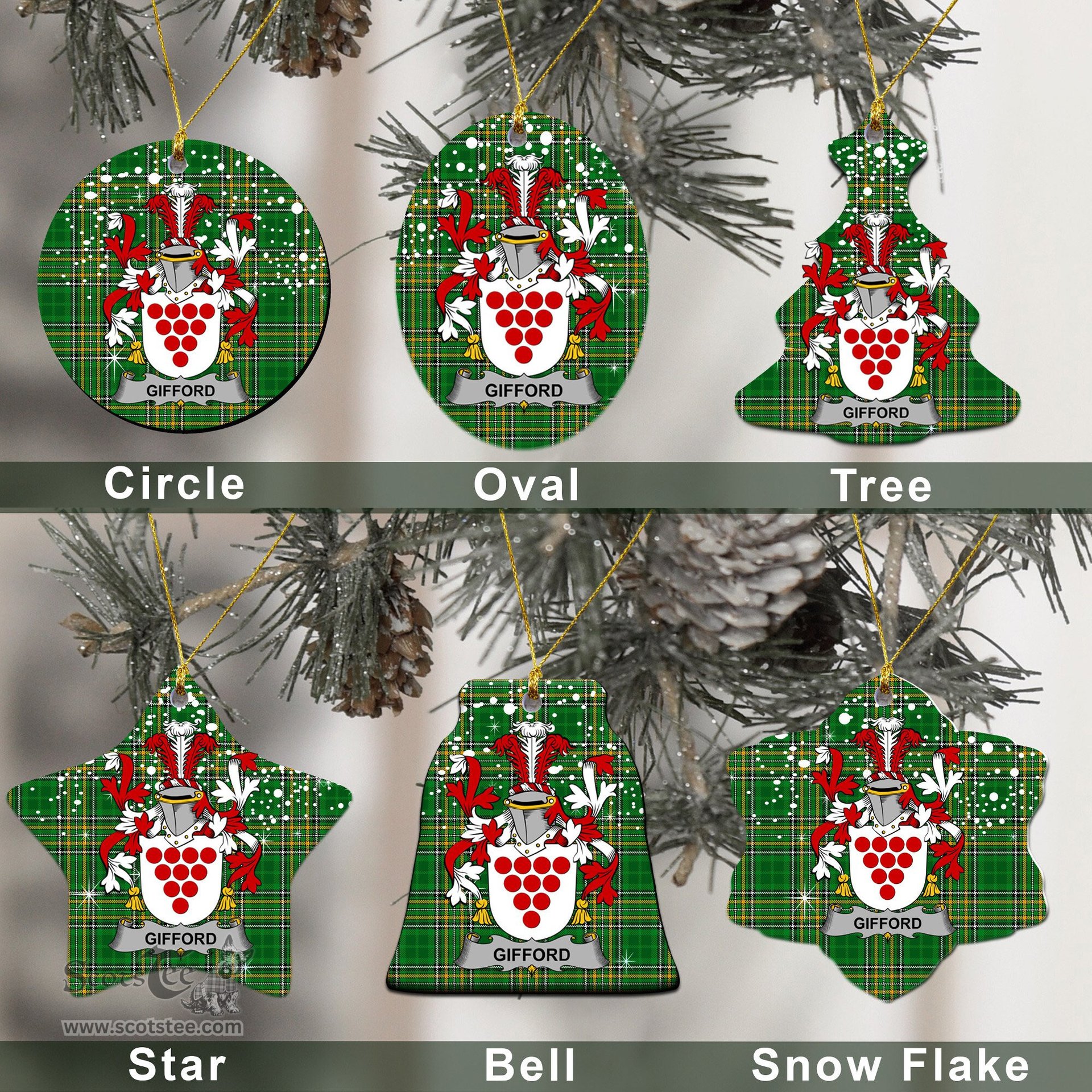 Irish Gifford Family Crest Ireland National Tartan Christmas Ornament Shop Now at ScotsTee.com