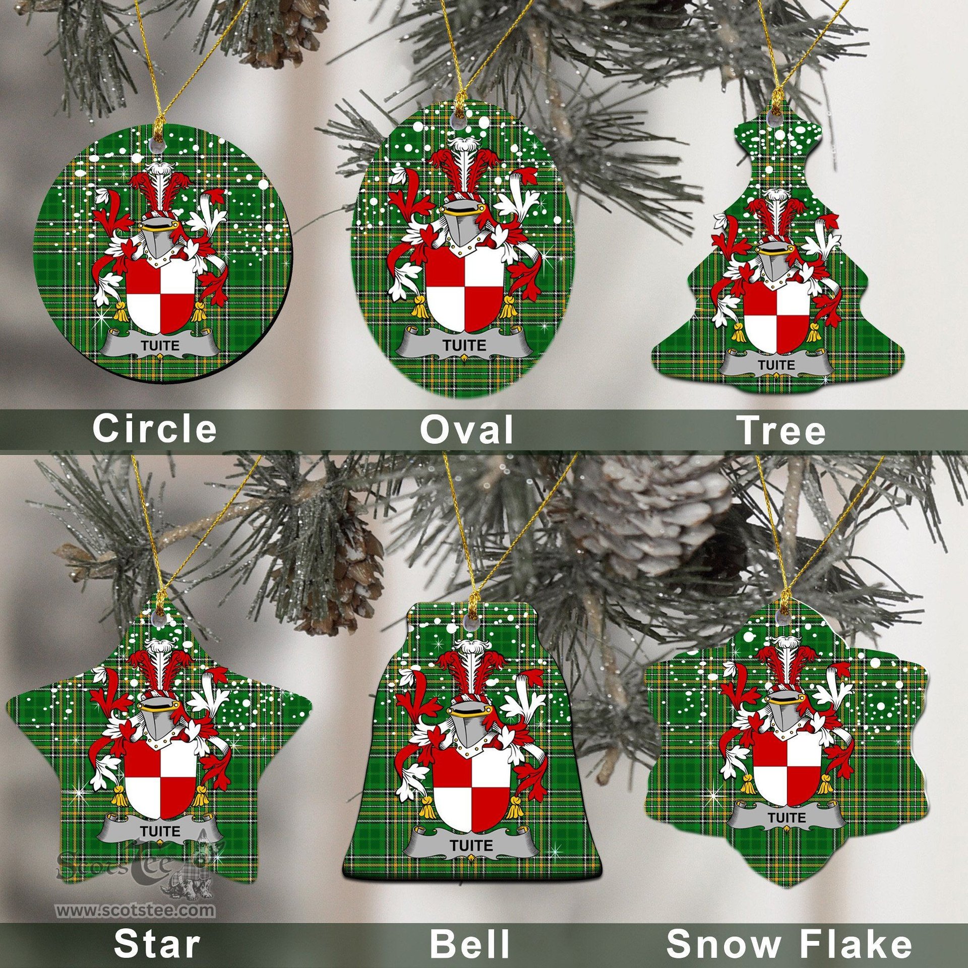 Irish Tuite Family Crest Ireland National Tartan Christmas Ornament Shop Now at ScotsTee.com