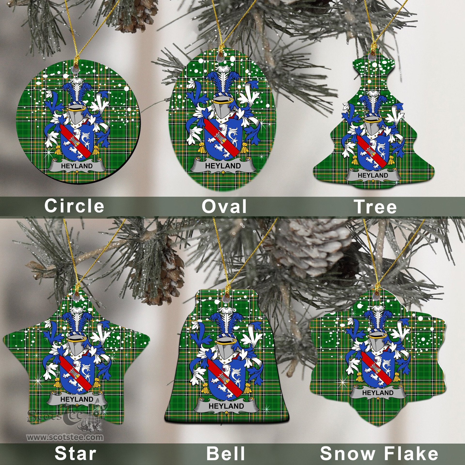 Irish Heyland Family Crest Ireland National Tartan Christmas Ornament Shop Now at ScotsTee.com
