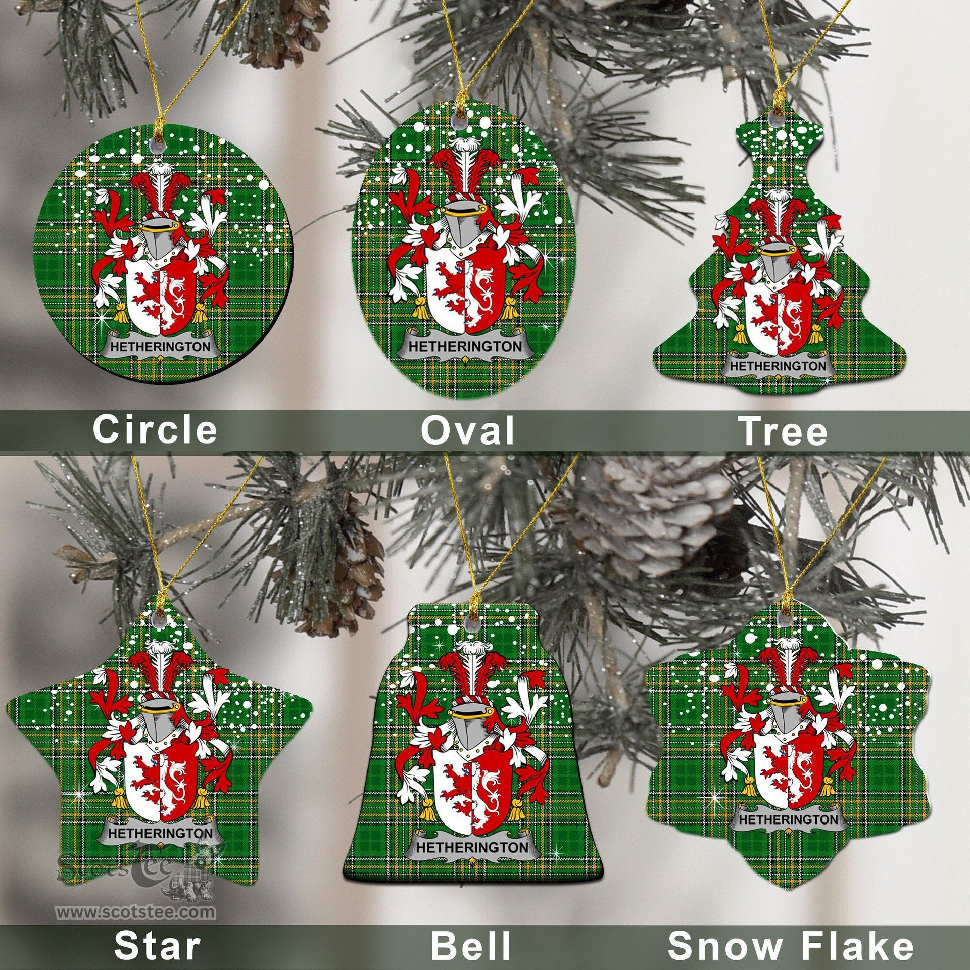 Irish Hetherington Family Crest Ireland National Tartan Christmas Ornament Shop Now at ScotsTee.com