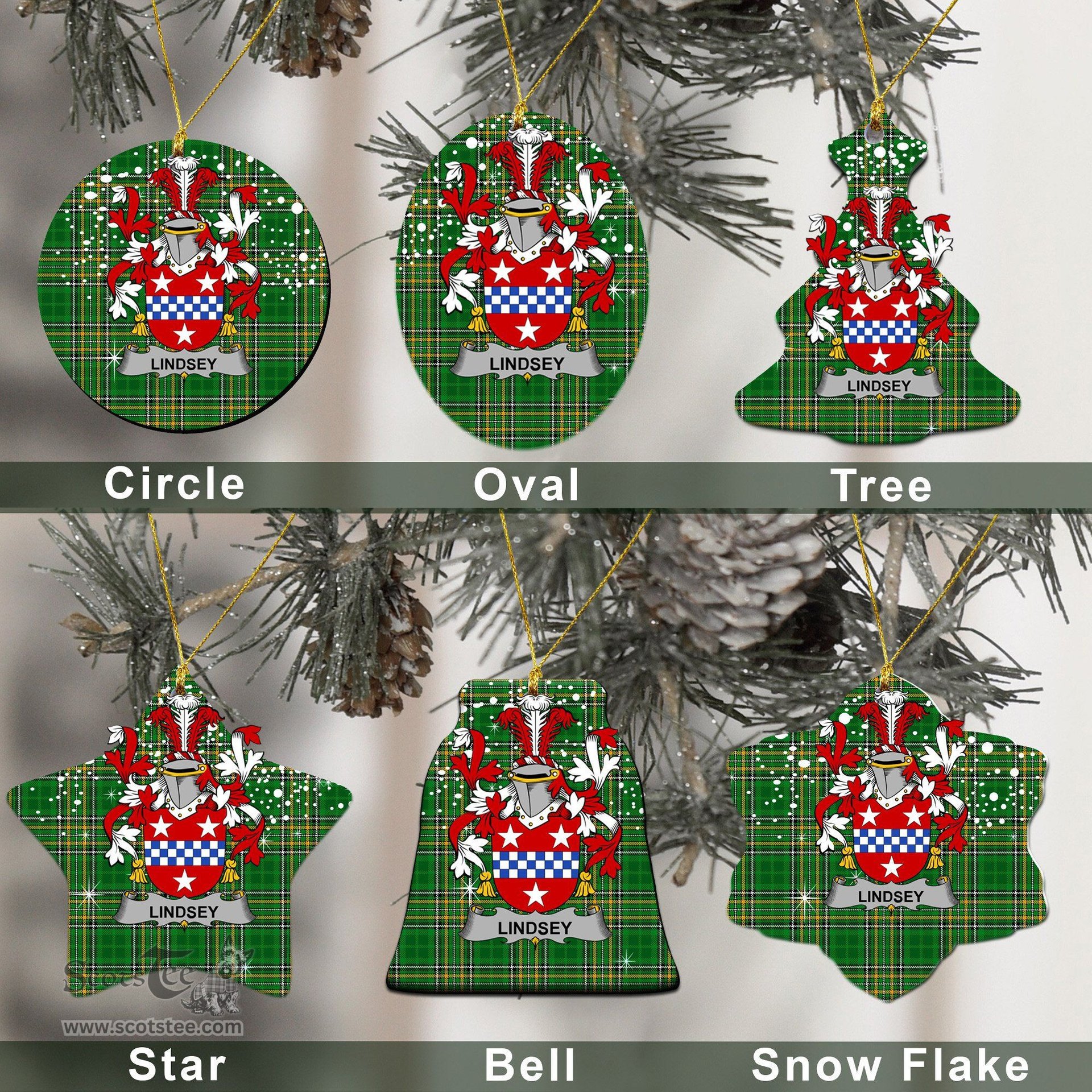 Irish Lindsey Family Crest Ireland National Tartan Christmas Ornament Shop Now at ScotsTee.com