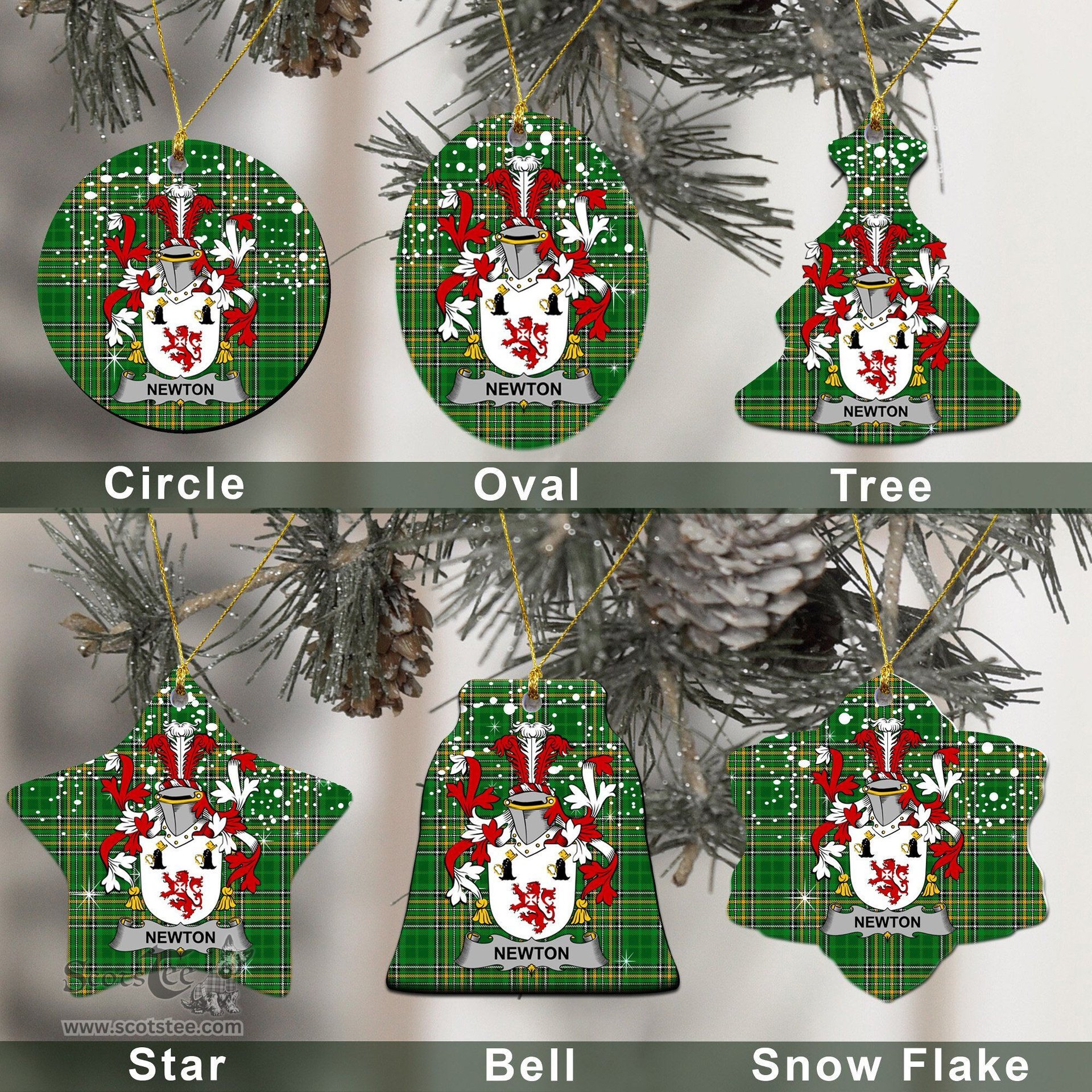 Irish Newton Family Crest Ireland National Tartan Christmas Ornament Shop Now at ScotsTee.com