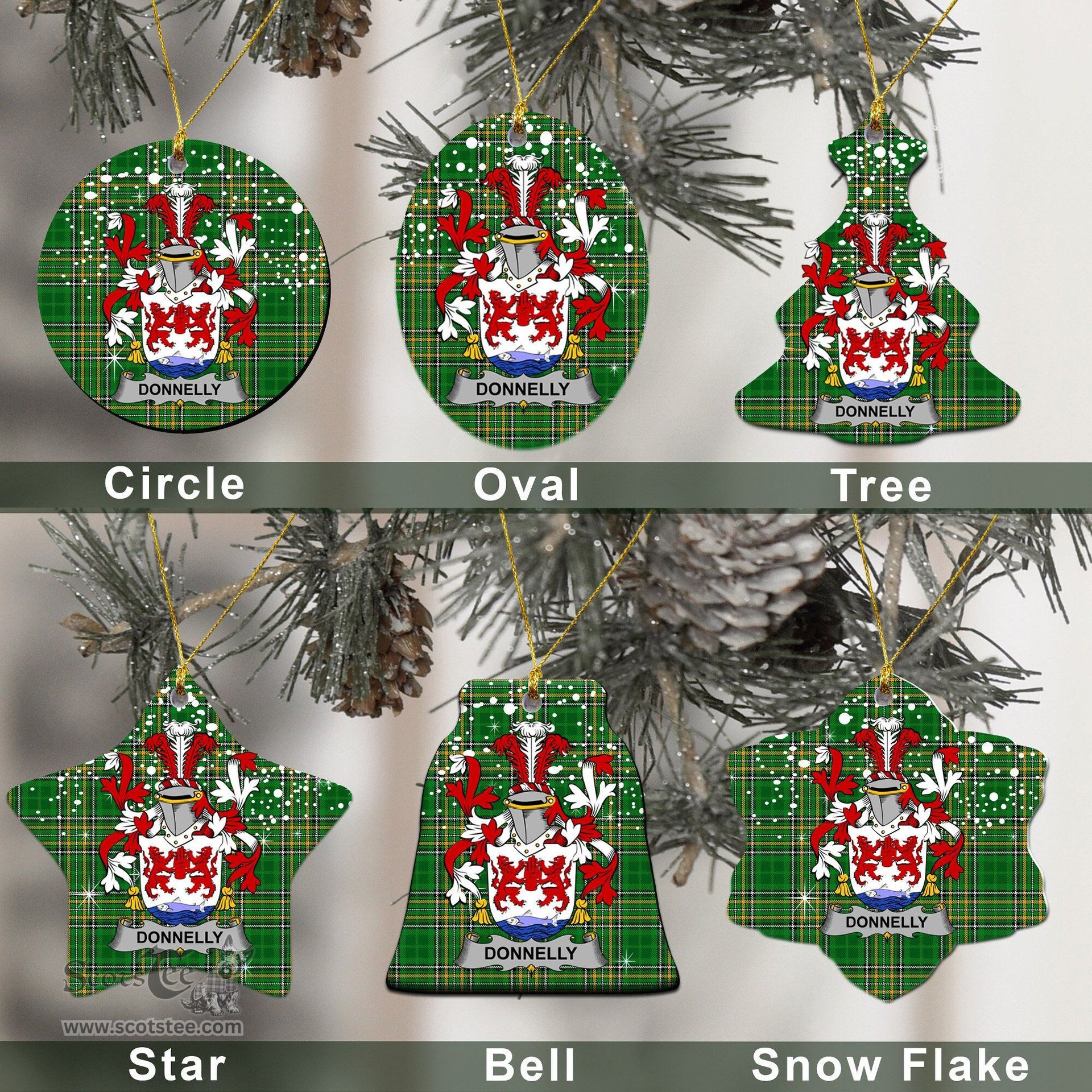 Irish Donnelly or O'Donnelly Family Crest Ireland National Tartan Christmas Ornament Shop Now at ScotsTee.com