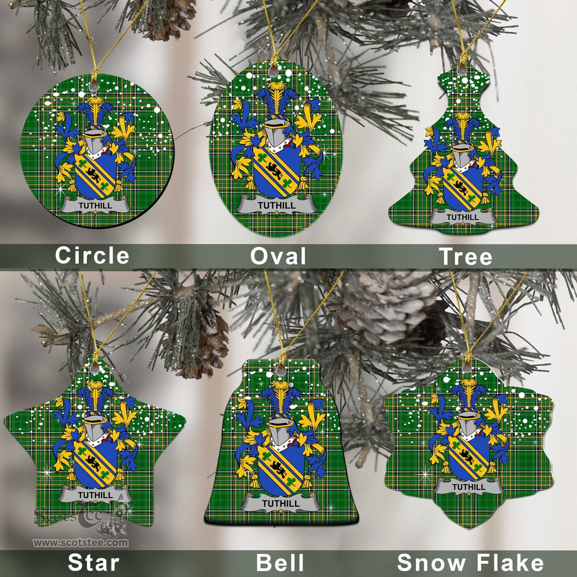 Irish Tuthill Family Crest Ireland National Tartan Christmas Ornament Shop Now at ScotsTee.com