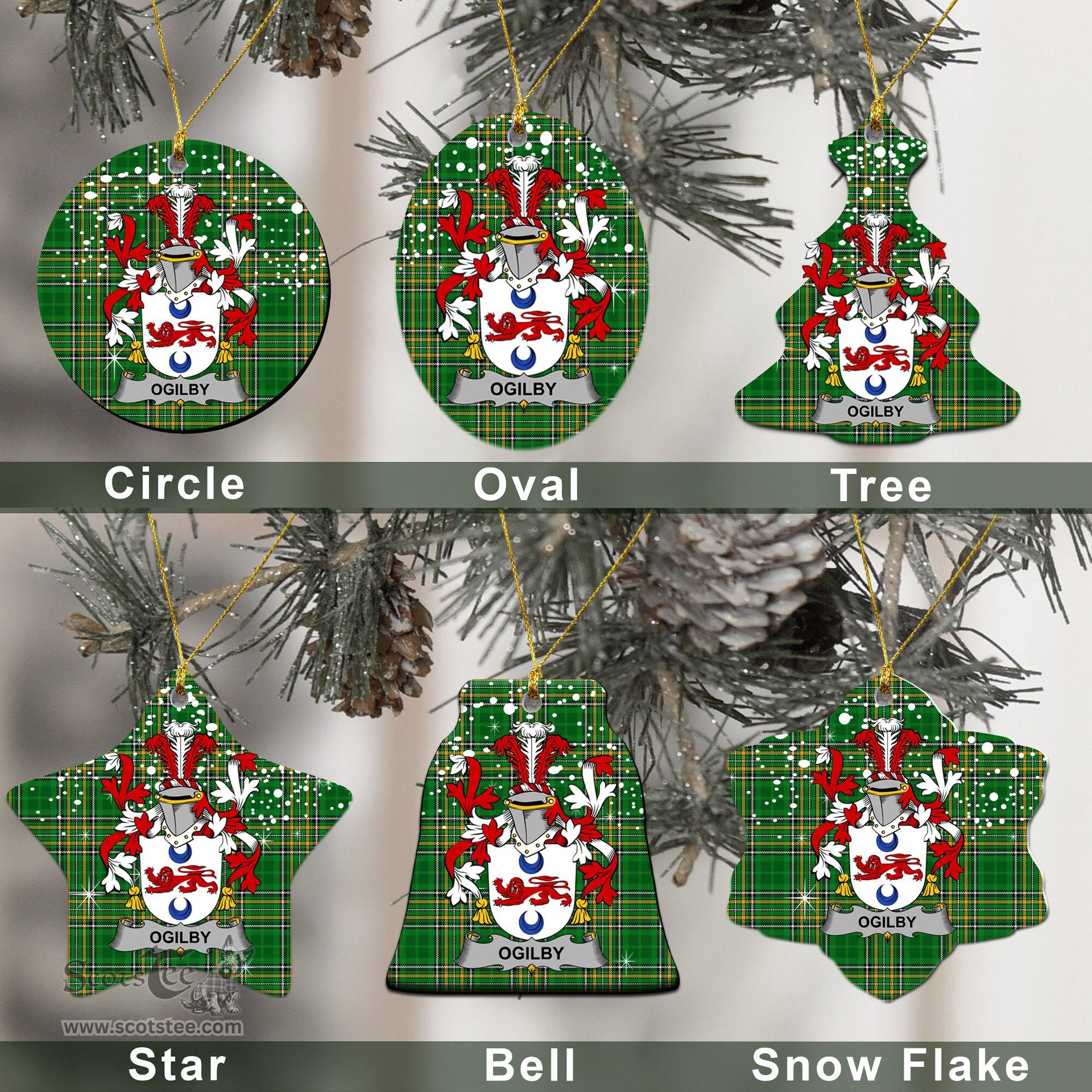 Irish Ogilby Family Crest Ireland National Tartan Christmas Ornament Shop Now at ScotsTee.com