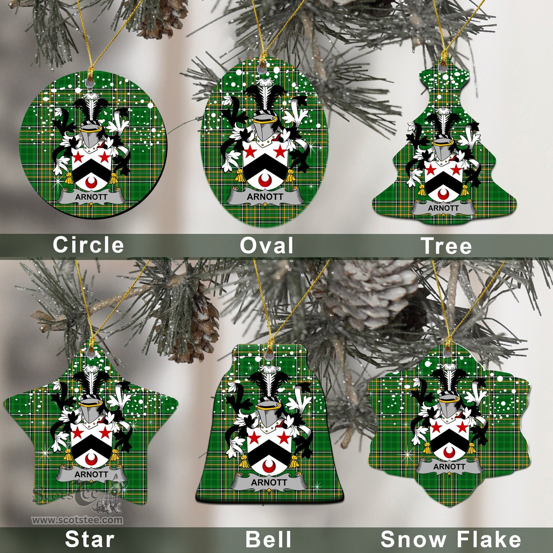 Irish Arnott Family Crest Ireland National Tartan Christmas Ornament Shop Now at ScotsTee.com