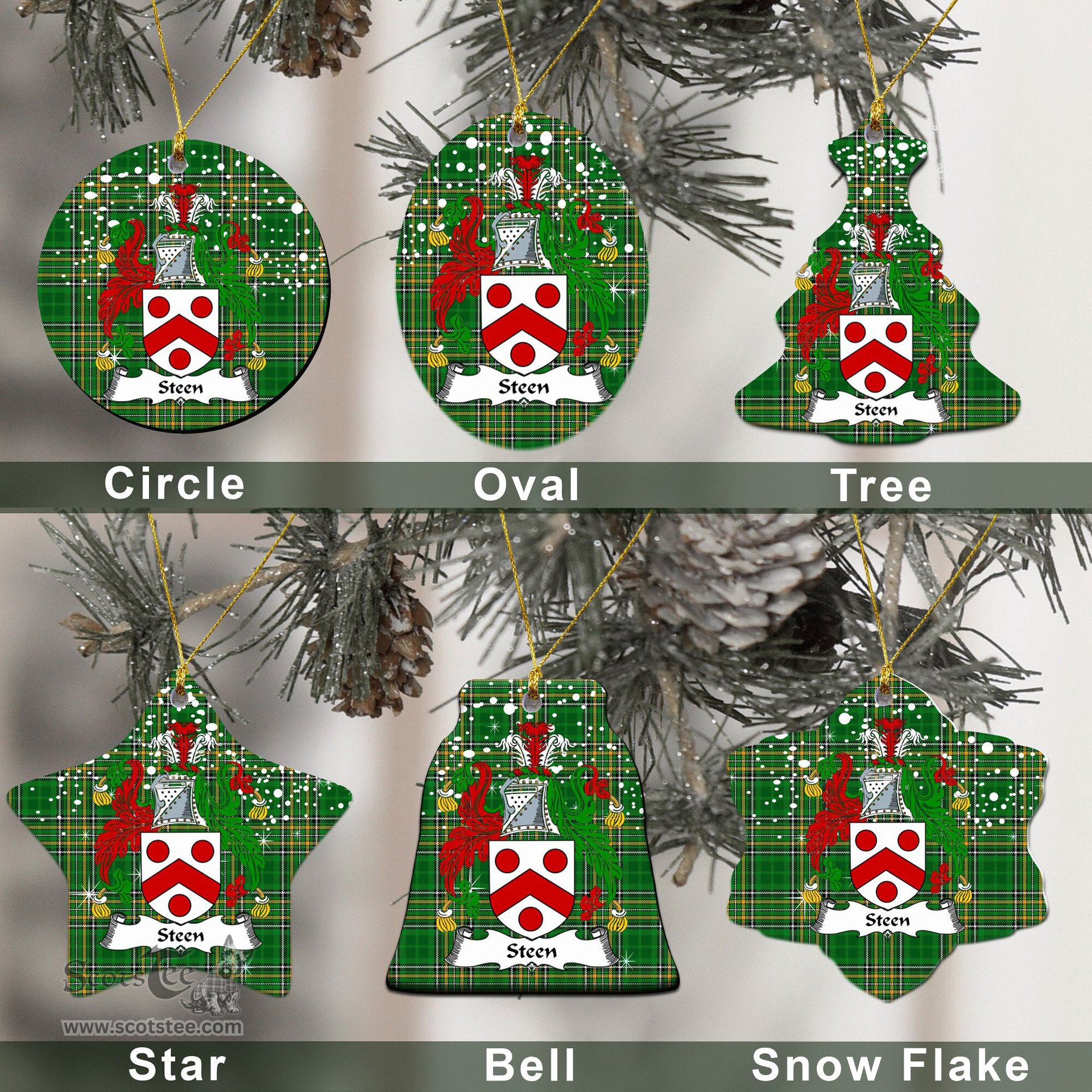 Irish Steen Family Crest Ireland National Tartan Christmas Ornament Shop Now at ScotsTee.com