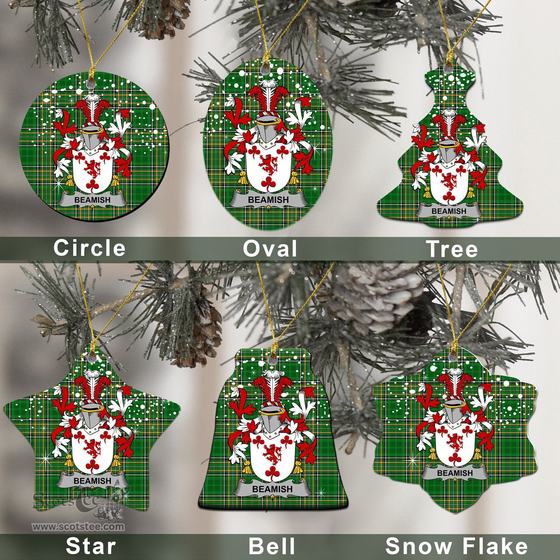 Irish Beamish Family Crest Ireland National Tartan Christmas Ornament Shop Now at ScotsTee.com