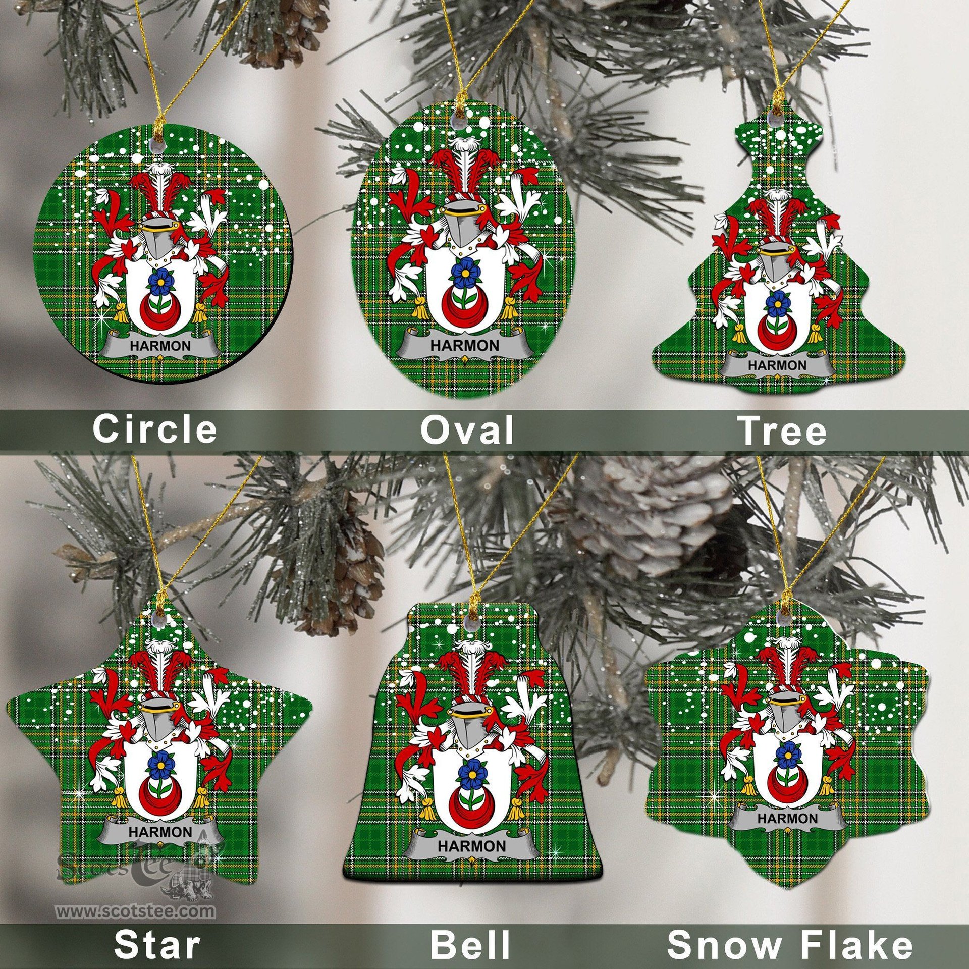 Irish Harmon Family Crest Ireland National Tartan Christmas Ornament Shop Now at ScotsTee.com